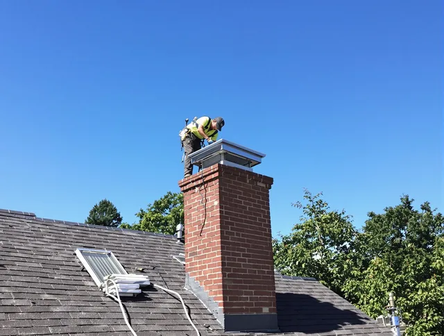 East Cleveland Chimney Sweep technician measuring a chimney cap in East Cleveland, OH