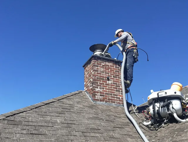 Dedicated East Cleveland Chimney Sweep team member cleaning a chimney in East Cleveland, OH