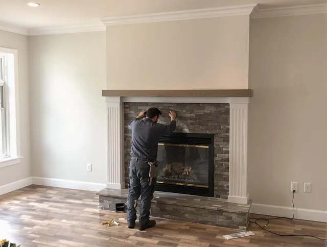 East Cleveland Chimney Sweep finishing a custom fireplace install in East Cleveland, OH